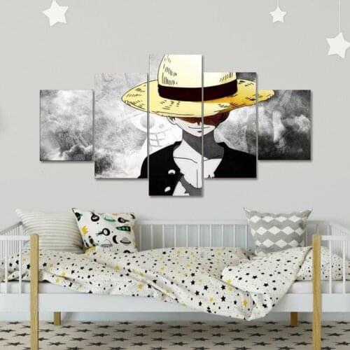 5 Pieces Wall Art Canvas Painting Japanese Anime One Piece Luffy Poster Pictures Modern Living Room Wall Decoration Cuadros