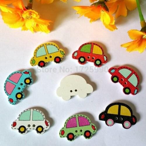50pcs Cartoon Car Shaped Wooden buttons Mixed Colors Fit Sewing Scrapbook Popular Featured Craft