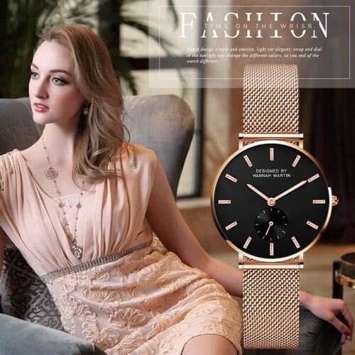 Stylish Watch for Women Ultra-Thin Simple Dial Two-Hand Meter Mesh Stainless Steel Elegant Gold Black Waterproof Quartz Clock