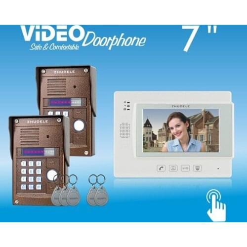 ZHUDELE 7"color video door phone,CCD camera with ID CARD AND PASSWORD UNLOCK ,touch screen can connect CCTV camera ,2 to 1