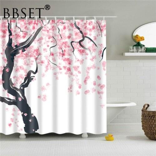 Flower Shower Curtain Watercolor Painting of Blooming Cherry Pattern Waterproof Multi-size Douchegordijn Bathroom Decor