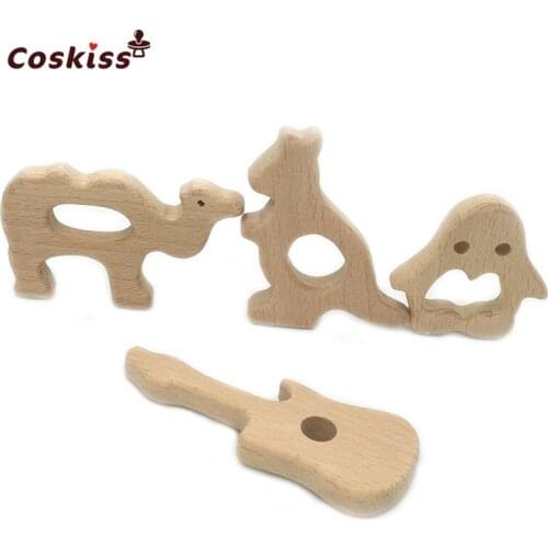 Wooden Penguin Guitar Camel Kangaroo Nature Baby Teething Toy Organic Eco-friendly Holder Nursing DIY Necklace/Bracelet Baby Gif