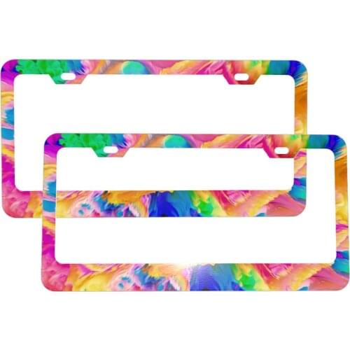 License Plate Holder Aluminum Retro Rainbow Tie-dye License Plate Frame,Personalized License Tag Car Frames Decoration