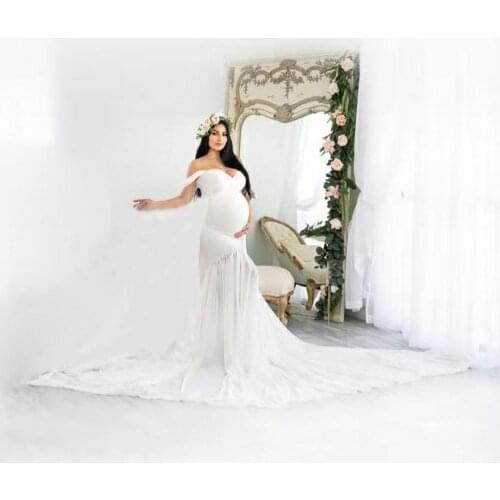 Long Shoulderless Maternity Dresses For Photo Shoot Sexy Fancy Pregnancy Dress Chiffon Pregnant Women Maxi Gown Photography Prop