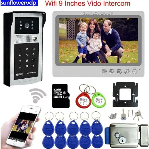 Door Intercom Wifi 9" Video Intercom Rfid Code Unlock + 32GB SD Card Video Call Intercoms For An Apartment+Electronic Door Lock