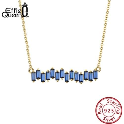 Effie Queen 925 Sterling Silver 14K Gold Plated Chain Necklaces For Women Yollow Topaz Gemstone Pendant Jewelry Gifts ESN286
