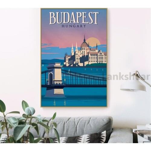 Grand Budapest Travel Poster Canvas Painting Wall Decor Vintage Budapest Hungary Art Prints Picture For Living Room Home Decor
