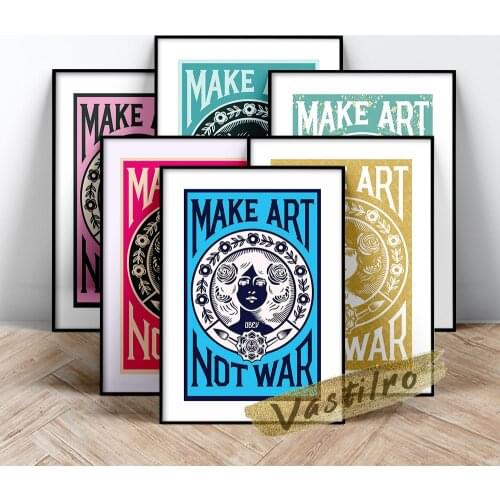Obey Make Art Not War Blue Negative Art Prints Poster, Modern Prevalent Canvas Painting Living Room Home Decor Wall Sticker Gift