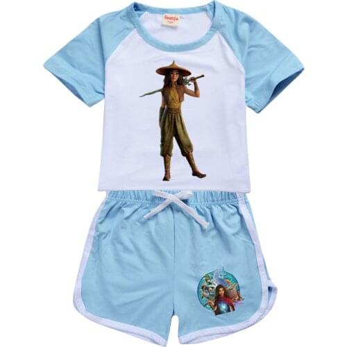 Girls Boys Summer Clothing Set Raya And The Last Dragon Kids Sports Pants Baby Clothing T shirt Beach Shorts outfits 2-15Years