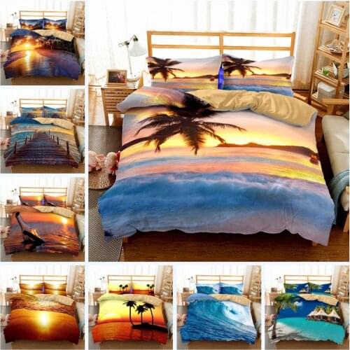 Beach Bedding Set Ocean Theme Duvet Cover Set Housse De Couette Bedspreads Coconut Tree Print Comforter cover for Women Kids