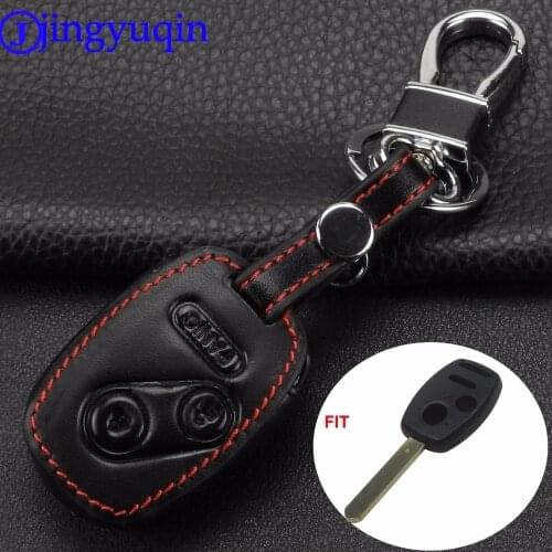 Jingyuqin 3 Buttons Remote Key Leather Case Cover For Honda CRV Accord City Civic Odyssey HRV Insight Pilot Jazz Ridgeline