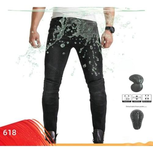 Motorcycle Stylish Riding Fleece Warm Winter Jeans Biker slim Casual Pants With Protector Fit Waterproof