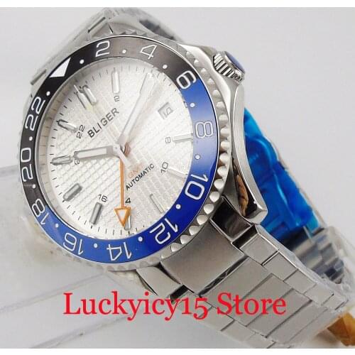 BLIGER Stainless Steel 41mm Mechancial Men Watch Sapphire Glass GMT Function Rotating Bezel