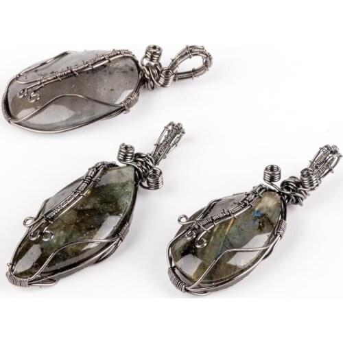 Natural glitter stone handmade jewelry Labradorite creative hand-wound winding pendant for jewelry DIY necklace accessories