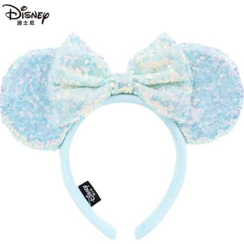 New Disney Mickey&Minnie Mouse Hair Band Blue And Pink Sequins Hair Accessories Universal For Adults And Children