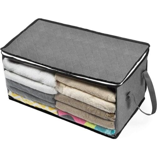 Clothing Organizer Zipper Non Woven Fabric Quilt Dustproof Moistureproof Plaid Solid Breathable Protection Folding Storage Box