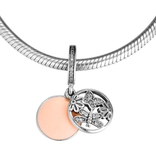 Fits for Pandora Charms Bracelets Springtime Beads 100% 925 Sterling Silver Jewelry with Soft Pink Enamel Free Shipping