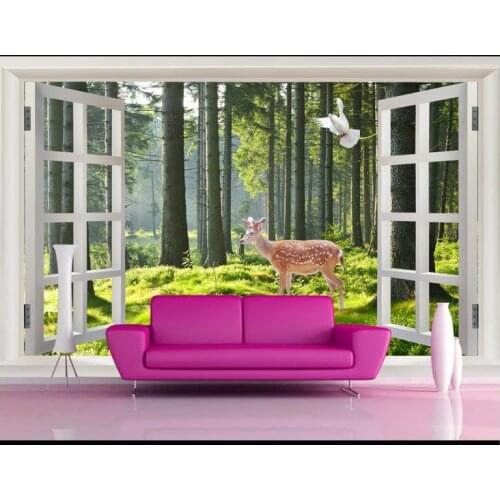 Custom photo wallpaper 3d murals wallpaper for walls 3 d rural mural TV setting wall window trees wall papers for bedroom decor