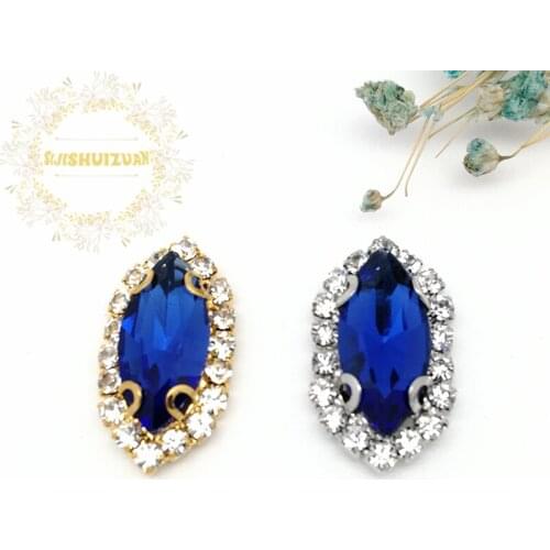 Sapphire blue Horse Eye Shape Drill Side Chain CrystaL Glass Sewing Rhinestones DIY Womens Shose and Wedding Dresses