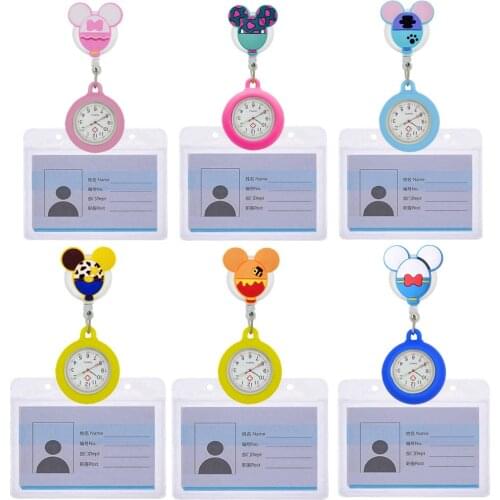 Simple Cute Lovely Cartoon Silicone Retractable FOB Pocket Watches for Nurse Doctor Hospital Medical Brooch ID Name Card Holders