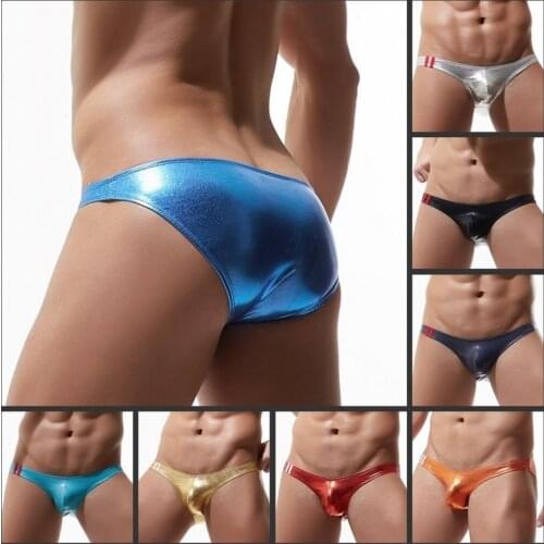 New Mens Panties Sexy Underwear Shorts Glossy Faux Leather Briefs Performance Costume Gay Sissy Lingerie Swimming Trunks Bikini