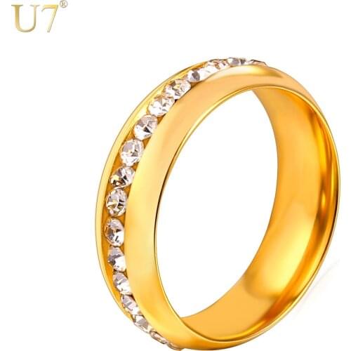 U7 New Crystal Band Rings Men/Women Jewelry Channel Setting Trendy Stainless Steel Engagemant Wedding Rings Wholesale R439
