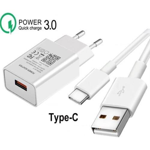 For Huawei P Smart Z 2021 Y8P P40 P30 P20 Lite Honor 10 9 8 Type-C USB Charging Cable 18W EU Wall Plug QC 3.0 USB Charger Cable