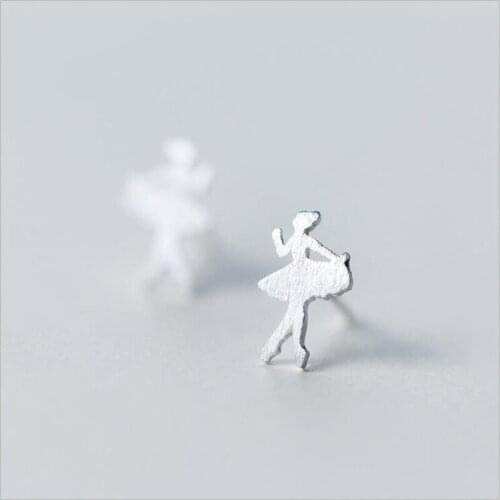 925 Solid Real Sterling Silver Symmetry Ballet Dancer Stud Earrings For Women Girls Lady Fine Jewelry BARINCOS ES283
