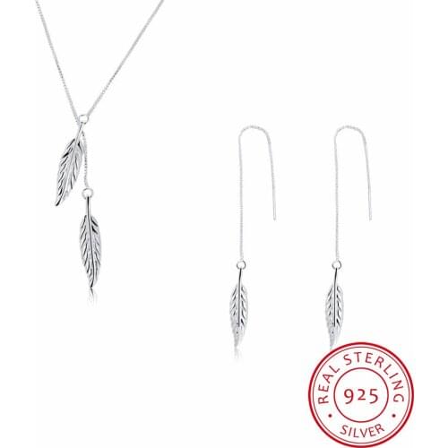 925 Sterling Silver Jewelry Sets Romantic Leaves Necklace+Earrings Bijoux For Women Valentines Day Gift