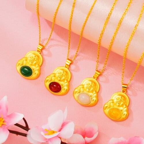 New Style Buddha Pendant Necklaces For Women Gold Color Colored Gem Necklace Fashion Jewelry