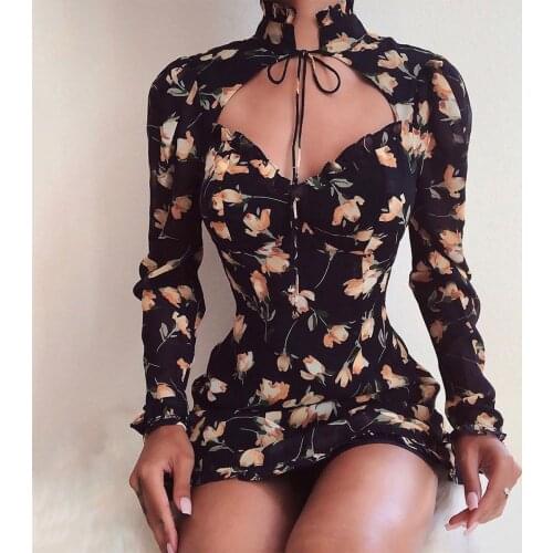BacklakeGirls Sexy V Neck Long Sleeve Chiffon Short Cocktail Dress Women Bodycon Party Dress Cocktail Kleider Платье Женское