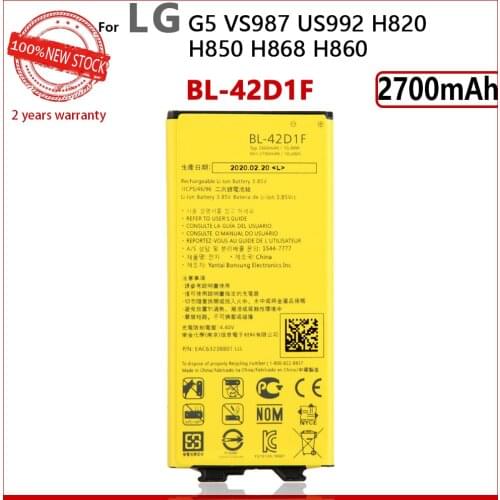 100% Original 2800mAh BL-42D1F Battery for LG G5 VS987 US992 H820 H850 H868 H860 Phone With Tracking Number