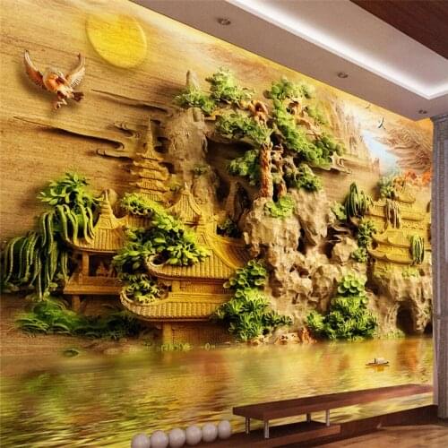 Beibehang Customize any size mural wallpaper Sendai pavilion jade carved 3D carved bedroom bedroom background wall wallpaper