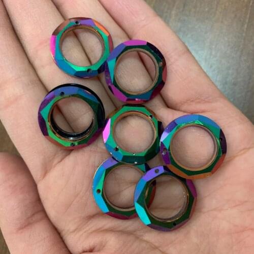 50pcs 20mm Round hollow Colorful Rose Sew on Rhinestones Resin Black back Round Sewing Crystal 2 holes For Dress Garment