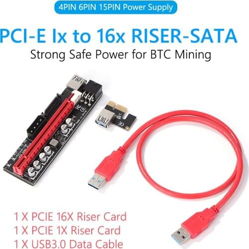 009S Plus USB 3.0 4P 6P 15P Power Supply Video Card Express Riser PCIE 1X to 16X Extender Adapter for Bitcoin Mining Graphics
