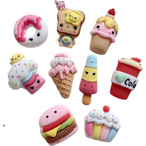 20Pcs Donuts Ice Cream Flatback Resin Cabochon Fake Food Scrapbooking Hair Bows Center Accessories DIY Phone Decoration Craft