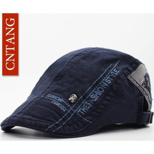 CNTANG Casual Letter Embroidery Skull Beret Cotton Visor Cap For Men Brand Fashion Hat Retro Flat Caps Button Adjustable Berets