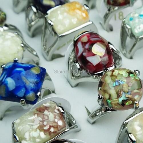 Freeshipping Hot Sale 10pcs Charms Mix Natural Shell Stones Silver P Womens Mens Fashion Rings Wholesale Jewelry Lots A334