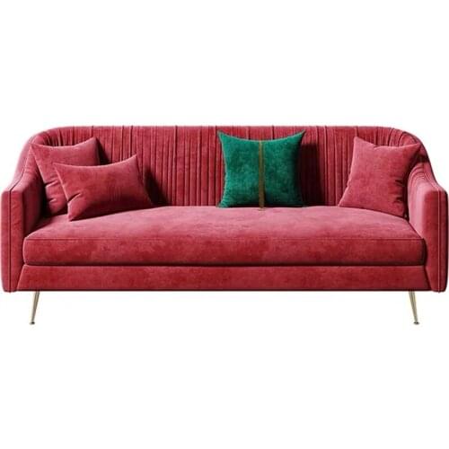 Free shipping Nordic postmodern fabric sofa small apartment light luxury three-seat sofa net red living room red velvet sofa