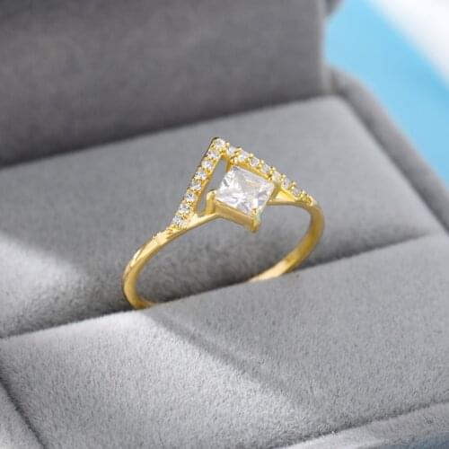 Zircon Triangle Rings For Women Gold Silver Color Stainless Steel Female Engagement Wedding Ring Finger Jewelry Bague Femme 2021