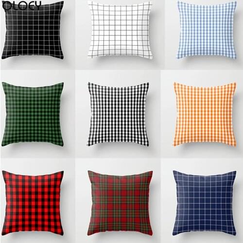 Double-sided Printing Polyester Decorative Pillowcase White Black Lattice Red Blue Lattice Home Bedroom Decorative Pillowcase