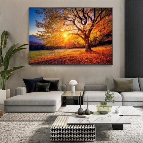 Natural Sunset Scenery Canvas Art Posters And Prints Modern Trees Canvas Paintings Wall Art Landscape Pictures Home Decoration