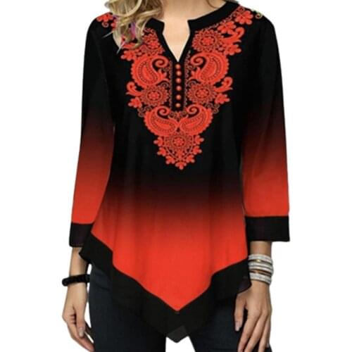 Women T-Shirts Three Quarter Sleeve Gradient Color Tee Tops Polyester Fiber Lace Matching Fashion T Shirt for Femme