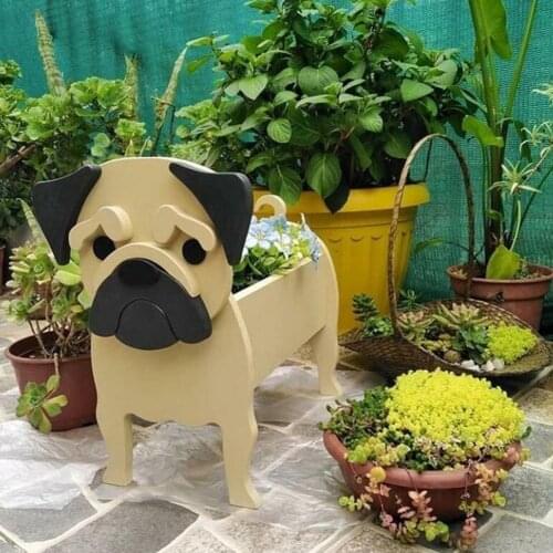 Dog Planter Animal Shaped Cartoon Succulent Planter Wooden Flower Pot Succulent Planter For Garden Decoration Potted Pottery