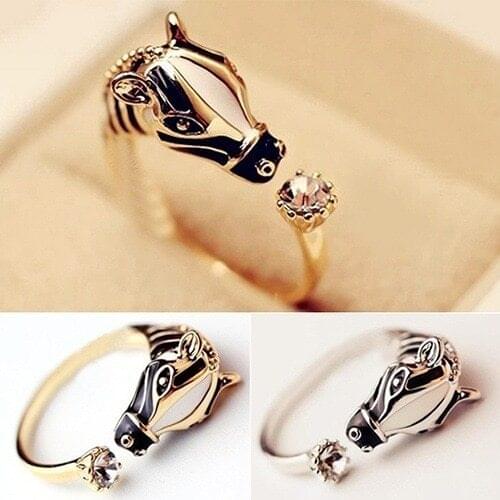 Exquisite Gold Color Natural Crystal Ring Animal Shape Zebra Ring Horse Head Opening Adjustable Party Rings for Women
