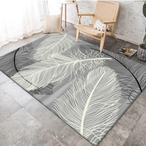 Fashion Nordic Style Modern Carpet Simple Gray White Feather Pattern Rugs Living Room House Decoration Bedroom Coffee Table Mats