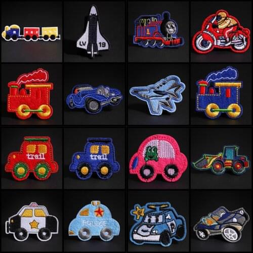 Cartoon mix style helicopter motorcycle car aircraft DIY Police car patches iron on Train patches embroidery accessory