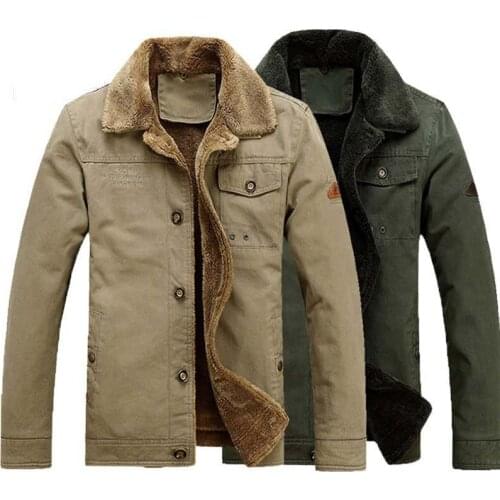 Mens winter jacket mens large warm thick coat M-4XL plush fur military jacket lapel jacket men