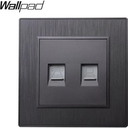 Wallpad S6 Black Silver Gold RJ45 RJ11 Internet Data Telephoe Wall Socket CAT6 Brushed PC Plastic Imitating Aluminum