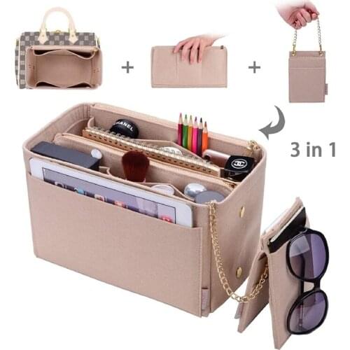 New Popular Womens Cosmetic Bag Felt Cloth Insert Bag For Handbag Organizer (W/Detachable Zip Pocket) Fits Neverfull Speedy